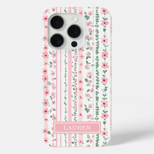 Rosa gestreifte florale Personalisierung Case-Mate iPhone Hülle (Rückseite)