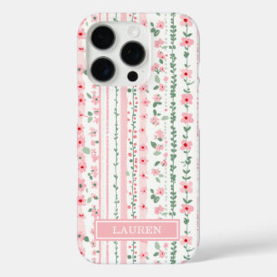 Rosa gestreifte florale Personalisierung iPhone 16 Pro Hülle