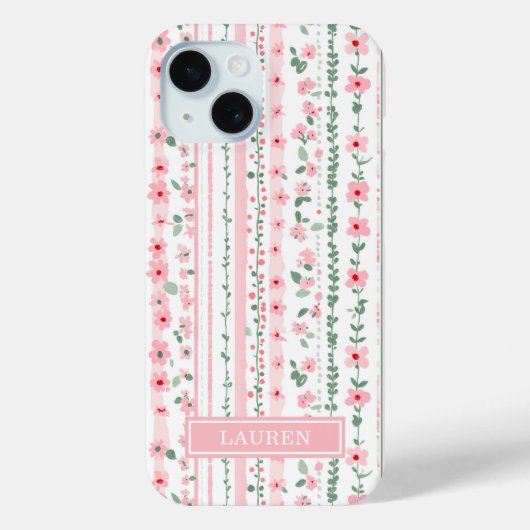 Rosa gestreifte florale Personalisierung Case-Mate iPhone Hülle (Rückseite)