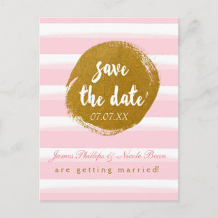 Rosa gestreifte & goldene Folien Save The Date Pos Ankündigungspostkarte