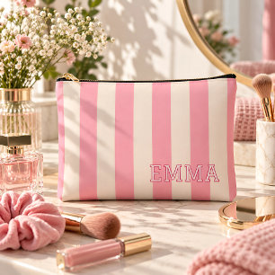 Rosa gestreifte Kosmetiktasche mit individuellem N Zubehörtasche