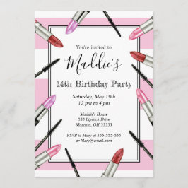 Rosa gestreifte Makeup-Party Einladung