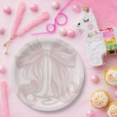 Rosa gestreifte Schleife und Perlenhalskette Pappteller (Party)