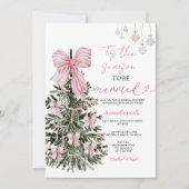 Rosa gestreifte Schleife Weihnachtsbaum Paar Hochz Einladung (Vorderseite)