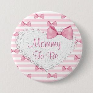 Rosa gestreifte Spitze & Schleifen Baby Shower Kno Button