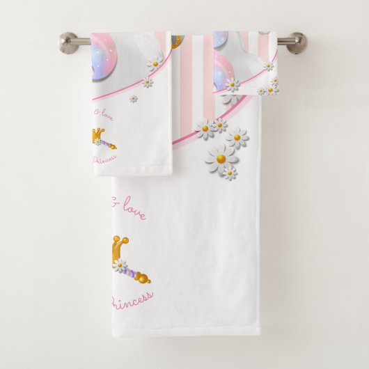 Rosa Gestreifte Unicorn-Prinzessin Badhandtuch Set (Insitu)