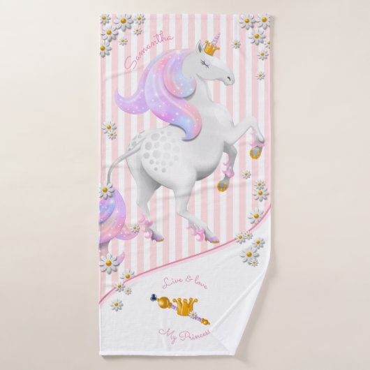 Rosa Gestreifte Unicorn-Prinzessin Badhandtuch Set (Badehandtuch)