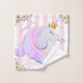 Rosa Gestreifte Unicorn-Prinzessin Badhandtuch Set (Waschlappen)