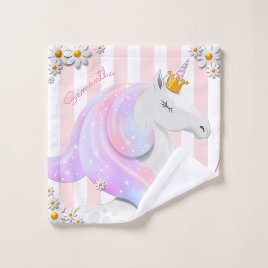 Rosa Gestreifte Unicorn-Prinzessin Badhandtuch Set (Waschlappen)