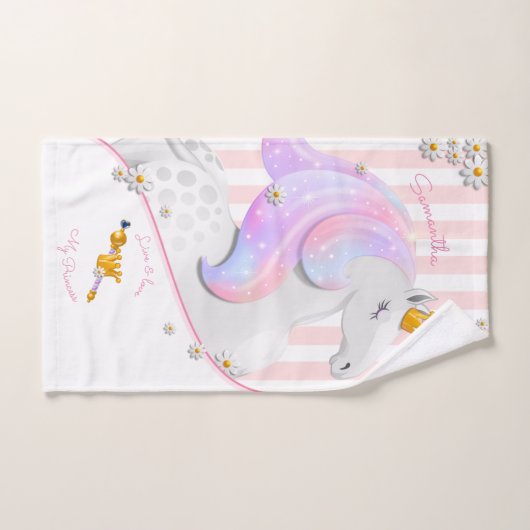 Rosa Gestreifte Unicorn-Prinzessin Badhandtuch Set (Handtuch)