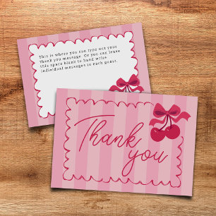 Rosa gestreifte Vintage-Kirsch-Baby-Shower-Karte Dankeskarte