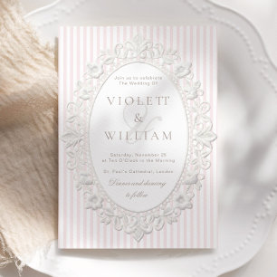 Rosa gestreifte Vintage-Spitze Old Money Hochzeit Einladung