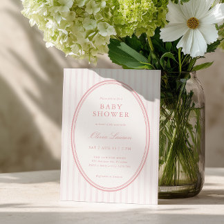 Rosa gestreifte vornehme Babyparty-Einladung Einladung