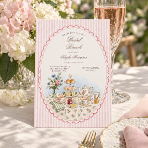 Rosa gestreifte Wasserfarben-Nachmittags-Teebrunch Einladung