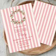 Rosa gestreifte Weihnachtsfeier-Einladung | Fröhli