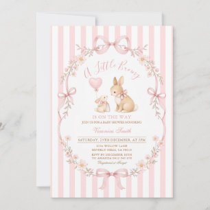 Rosa gestreifter Hase Baby Shower Einladung