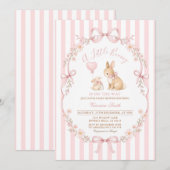 Rosa gestreifter Hase Baby Shower Einladung (Vorne/Hinten)