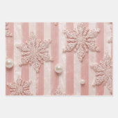 Rosa gestreifter Veltschneeflocke Geschenkpapier Set (Vorderseite 3)