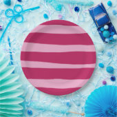 Rosa gestreiftes, abnehmbares Party Pappteller (Party)