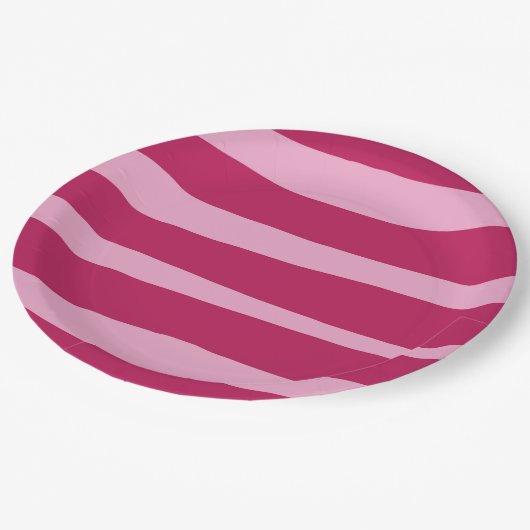 Rosa gestreiftes, abnehmbares Party Pappteller (Schrägansicht)