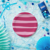 Rosa gestreiftes, abnehmbares Party Pappteller (Party)