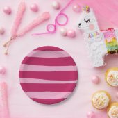 Rosa gestreiftes, abnehmbares Party Pappteller (Party)