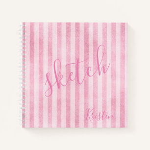 Rosa gestreiftes Monogramm-Namen-Skizzenbuch Notizblock