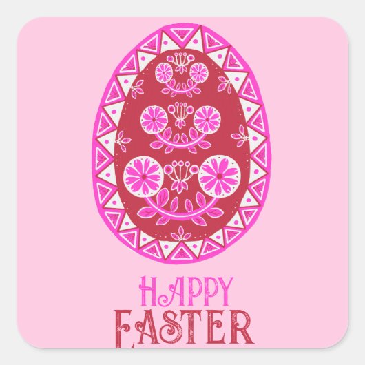 Rosa gestrichen Traditionelles ukrainisches Ostere Quadratischer Aufkleber (Vorderseite)