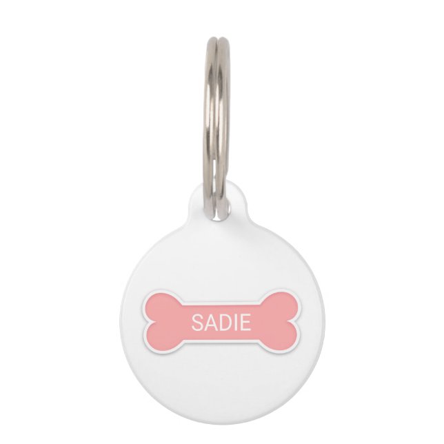 Rosa gestrichener Knochen mit dem benutzerdefinier Haustiermarke (Vorderseite)