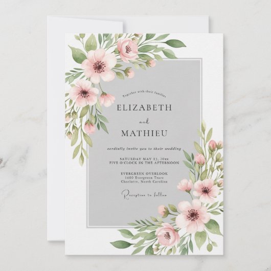 Rosa getönte Wasserfarben-Hochzeit Einladung (Vorderseite)