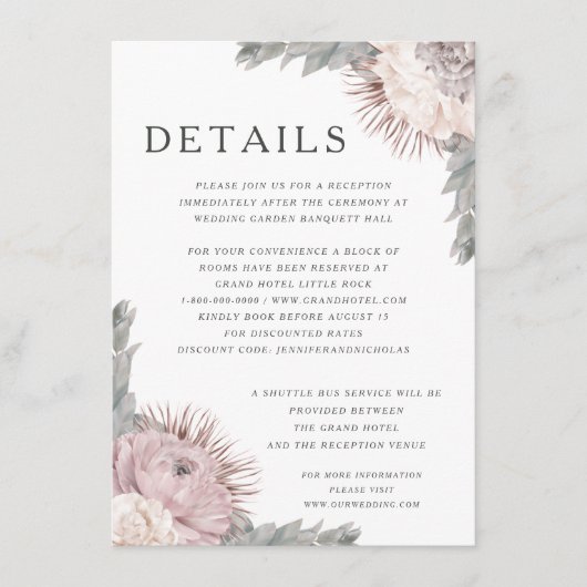 Rosa getrocknete Blume beim Hochzeitssehen Begleitkarte (Vorderseite)