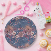 Rosa getrocknete botanische Blütenblätter, blau Pappteller (Party)