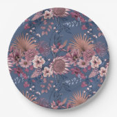 Rosa getrocknete botanische Blütenblätter, blau Pappteller (Vorderseite)