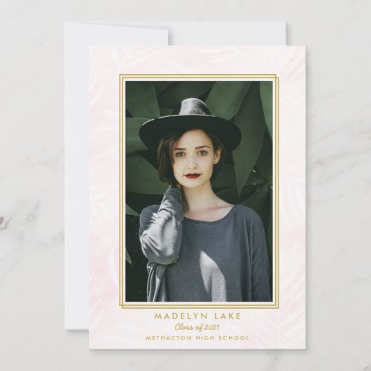 Rosa gewaschte Palmen und Goldrahmen Foto Abschlus Ankündigung (Vorderseite)