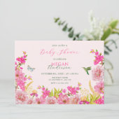 Rosa Gewässer mit tropischer Vogelbrasse Babydusch Einladung (Stehend Vorderseite)