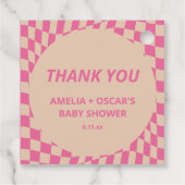 Rosa gewellte Karo-Paare Babyshower Namen Geschenkanhänger (Rückseite)