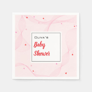 Rosa, gewellte Linien mit niedlichen Herzen Papier Serviette