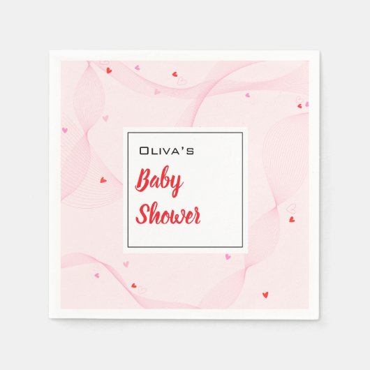 Rosa, gewellte Linien mit niedlichen Herzen Papier Serviette (Vorderseite)