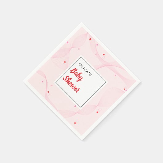 Rosa, gewellte Linien mit niedlichen Herzen Papier Serviette (Ecke)