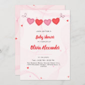 Rosa, gewellte Linien mit niedlicher, roter Herzen Einladung (Vorne/Hinten)