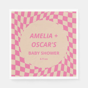 Rosa gewellte Schachbrett-Paare Baby Shower Namen Serviette