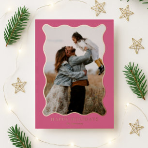 rosa, gewellter Rahmen, moderner Urlaub, Familienf Folien Feiertagskarte