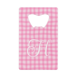 Rosa gewelltes Gingham-Mädchen-Lockschrift-Monogra Geldbeutel Flaschenöffner