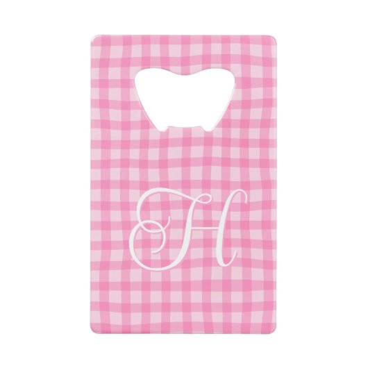 Rosa gewelltes Gingham-Mädchen-Lockschrift-Monogra Geldbeutel Flaschenöffner (Vorderseite)