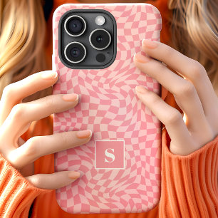 Rosa gewelltes kariertes Monogramm Case-Mate iPhone Hülle