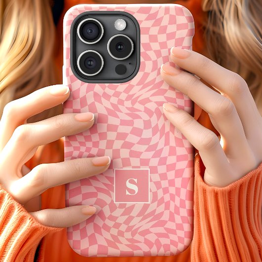 Rosa gewelltes kariertes Monogramm Case-Mate iPhone Hülle