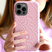Rosa gewelltes kariertes Monogramm Case-Mate iPhone Hülle