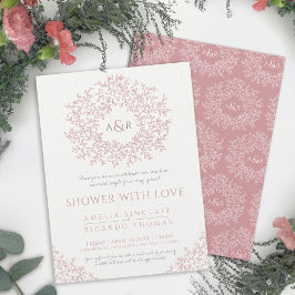 Rosa gezeichnet Blatt-Monogramm-Paare Dusche Einladung