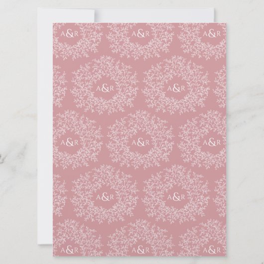 Rosa gezeichnet Blatt-Monogramm-Paare Dusche Einladung (Rückseite)