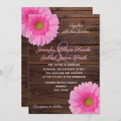 Rosa Ggerbera daisy Blumen rustikale Holzhochzeit Einladung (Vorne/Hinten)